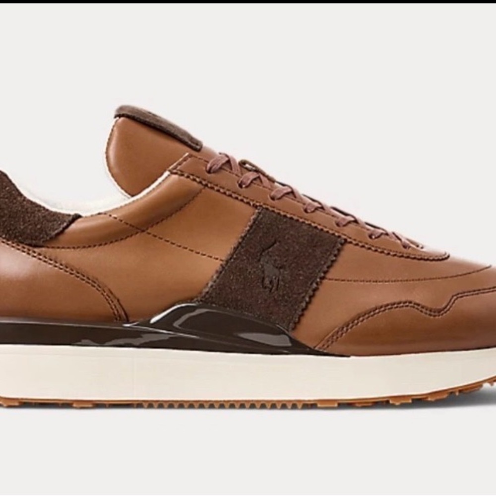 Polo by Ralph Lauren Men's Tan Leather Sneakers Train 89 BRAND NEW-in box. - Picture 2 of 5